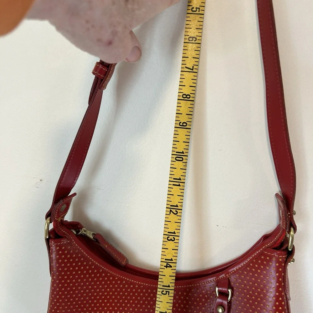 Dooney & Bourke Hobo Zip Top Red Perforated Leather Bag Footed Bottom EUC